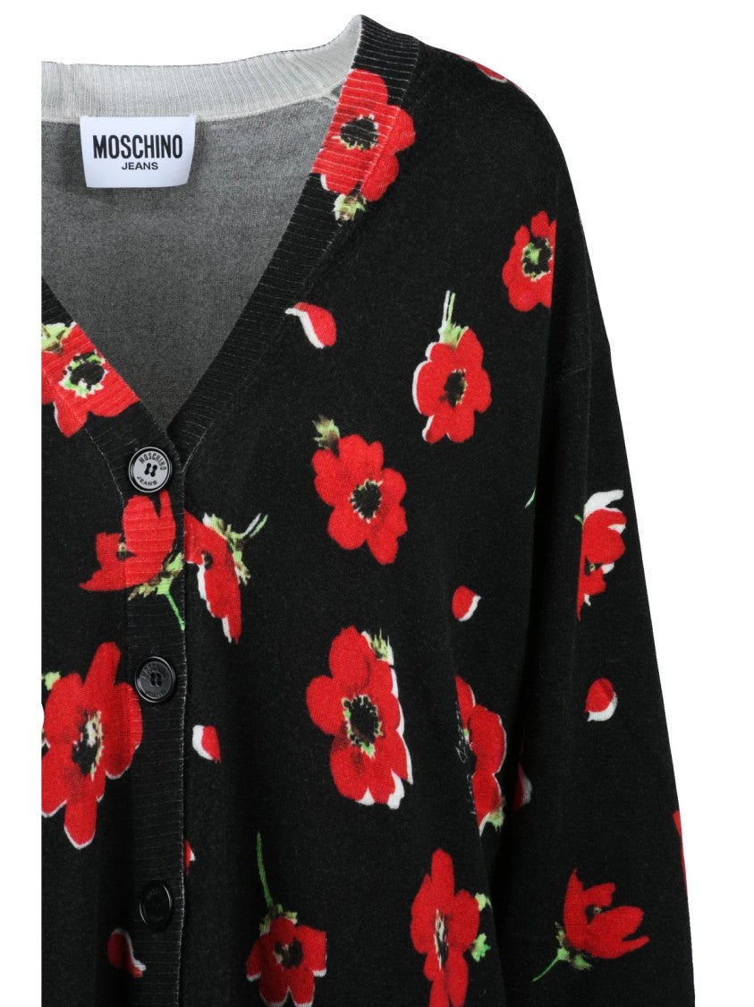 Mo5ch1no Jeans Black-Red Virgin Wool Zip Cardigan