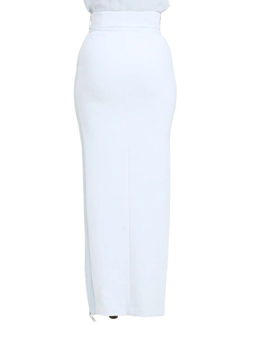 Elisabetta Franchi High-Waisted Long Skirt With Back Zip Closure In Pearl Grey