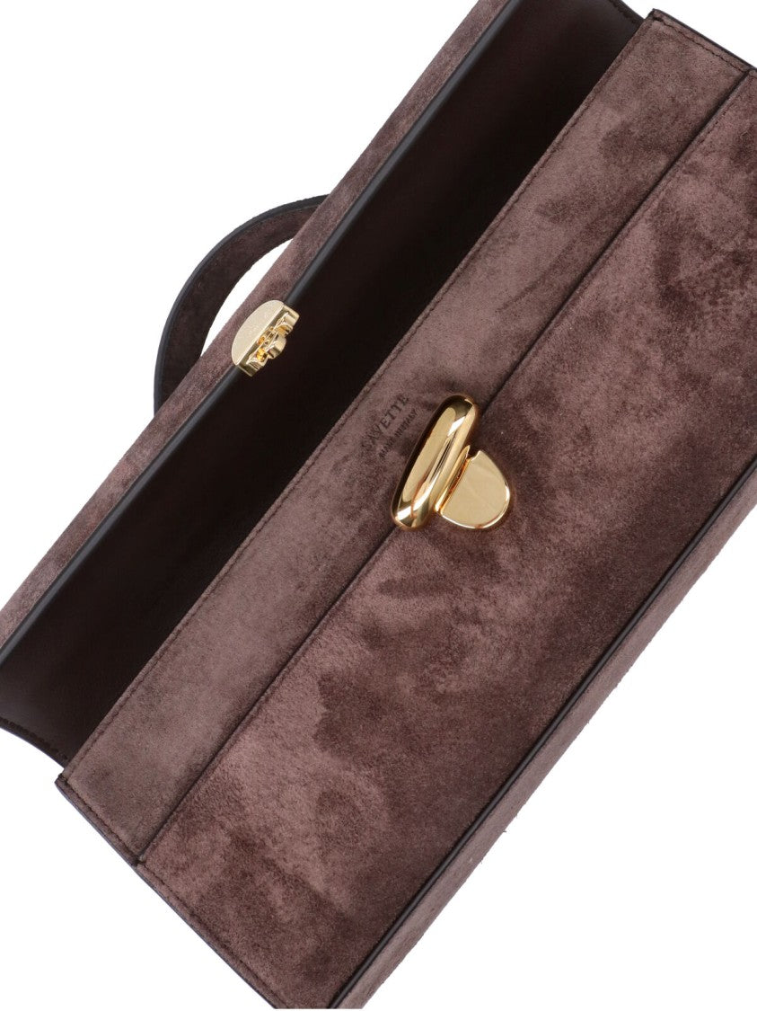 Savette Brown Symmetry Slim Metallic-Clasp Suede Pouch