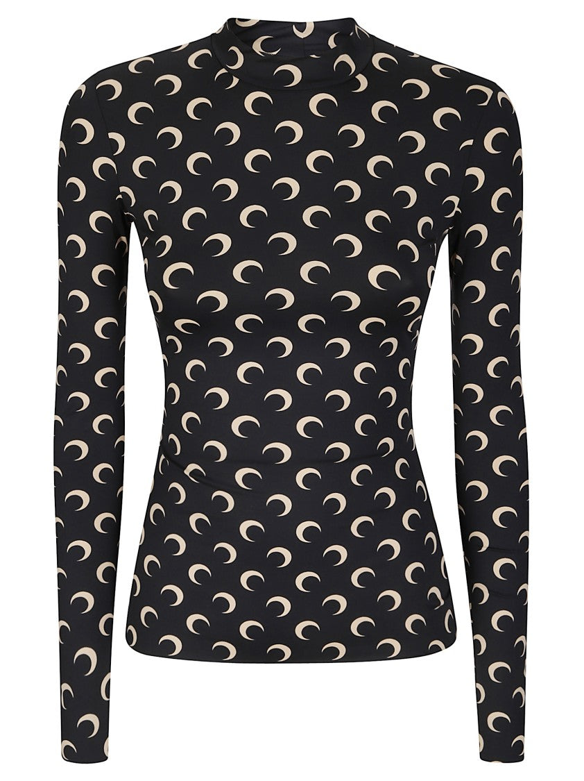 Marine Serre Moon Printed Jersey Ls Highneck Top