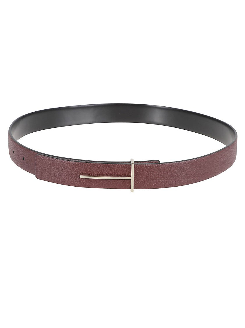 Tom Ford Reversible Textured Calf Leather Belt With Silver-Tone Buckle