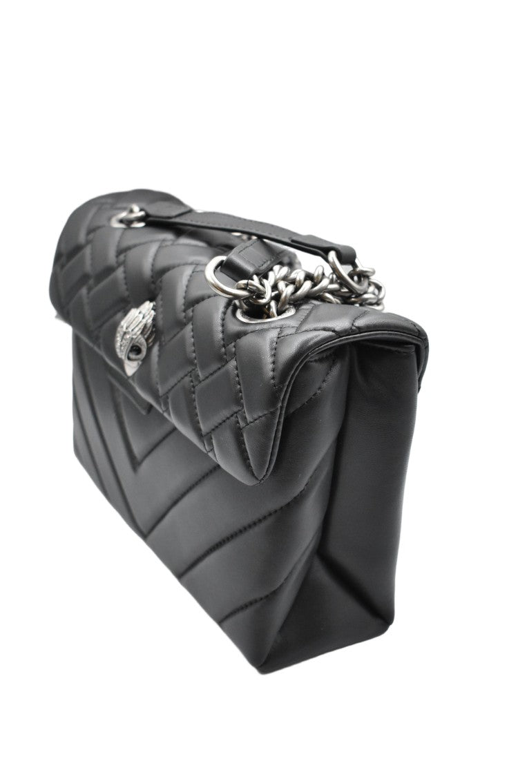 Kurt Geiger Quilted Black Handbag With Silver-Tone Clasp