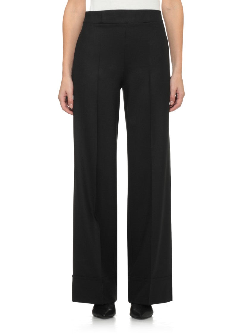 D. Exterior Black Straight-Leg Wool Pants