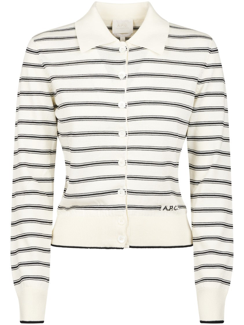A.P.C. Button-Up Sweater With Classic Stripes And Embroidered Logo