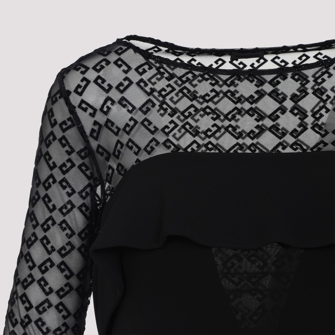 Givenchy Velvet Monogram Draped Back Black Tulle Dress