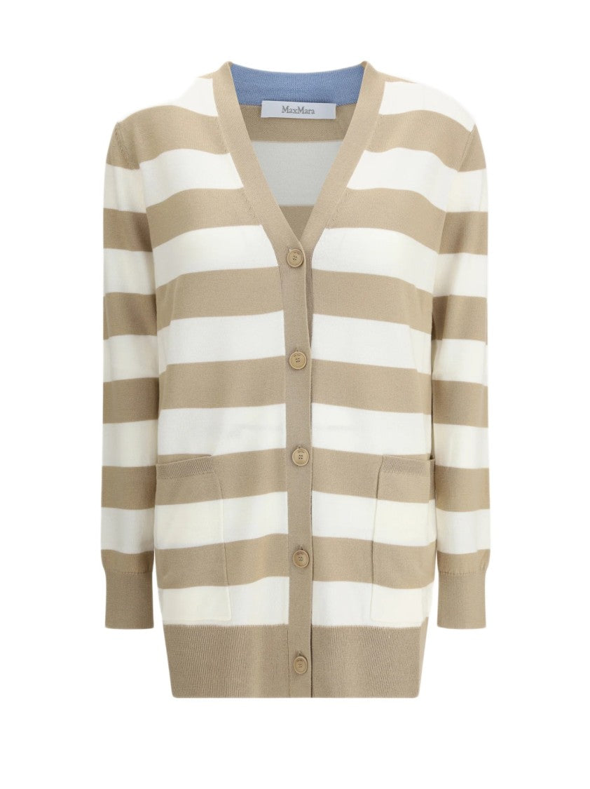Max Mara Soft-Fit Beige And White Striped Cardigan