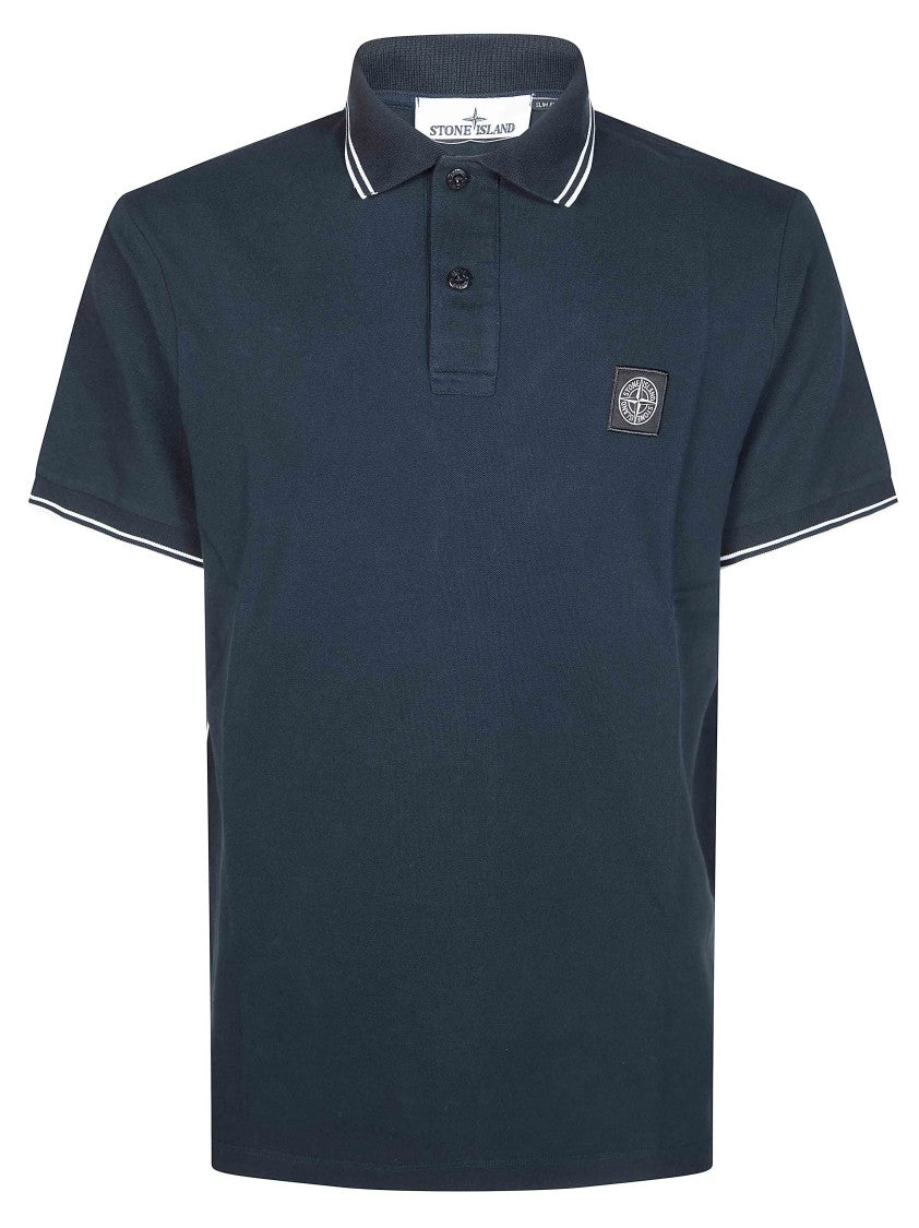 Stone Island Solid Navy Double Stripes Polo Shirt