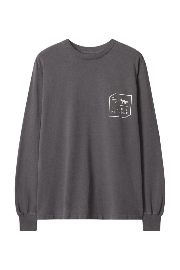 Maison Kitsuné Faded Black Graphic Ribbed Crew Neck Long-Sleeve T-Shirt