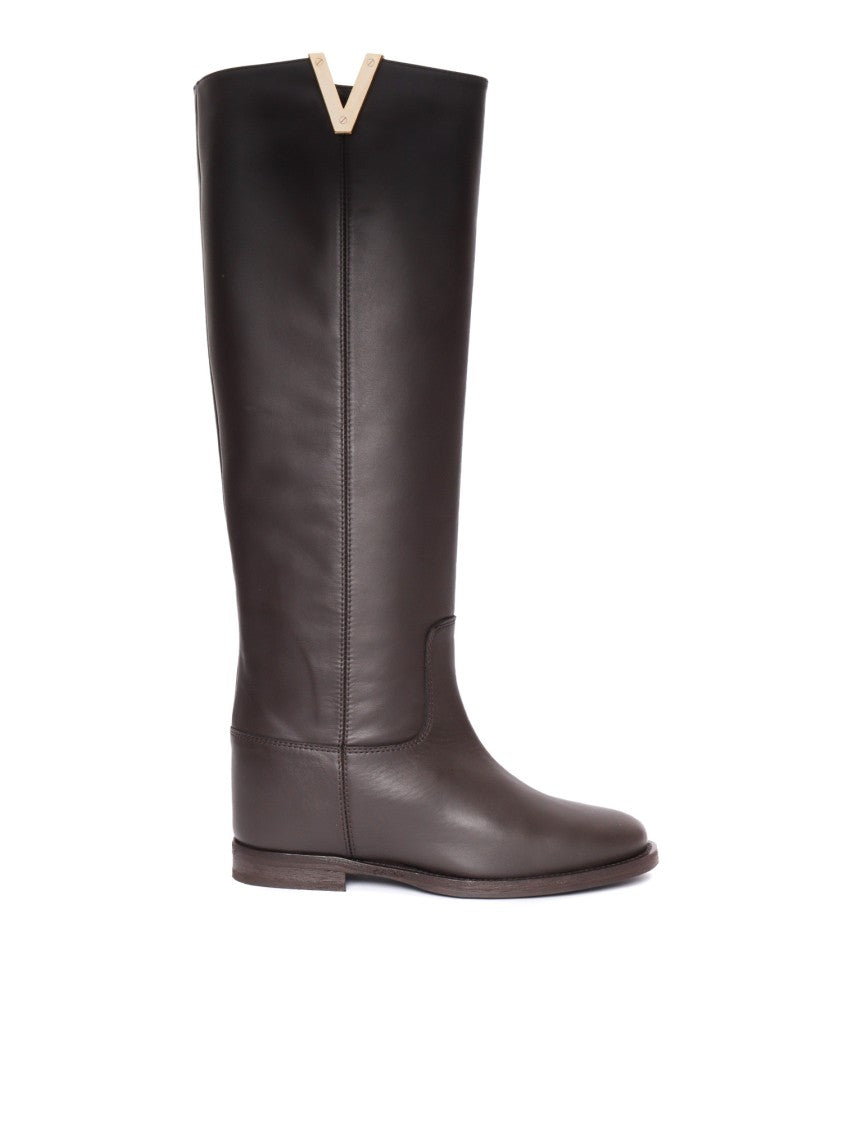 Via Roma 15 Mid-Calf Leather Boot With Pointed Toe