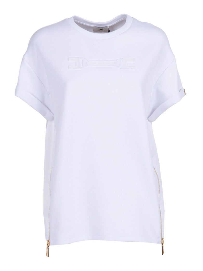 Elisabetta Franchi Short Sleeve Embossed Gold Top