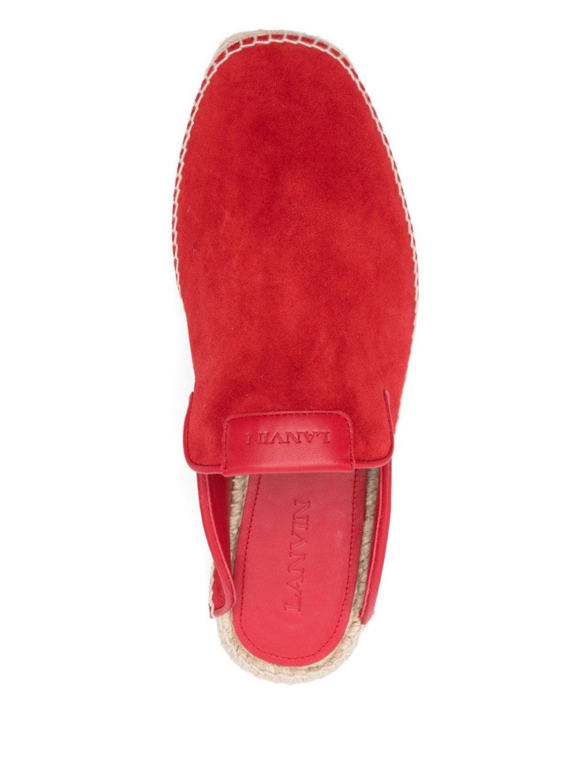 Lanvin Red Debossed Logo Raffia Flat Shoes
