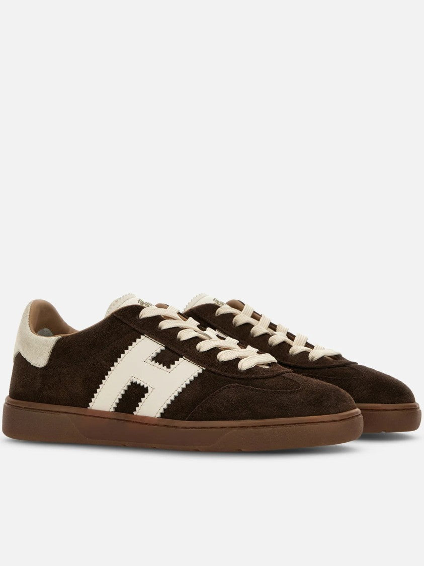 Hogan Dark Brown Suede Low-Top Sneakers With Cream Logo