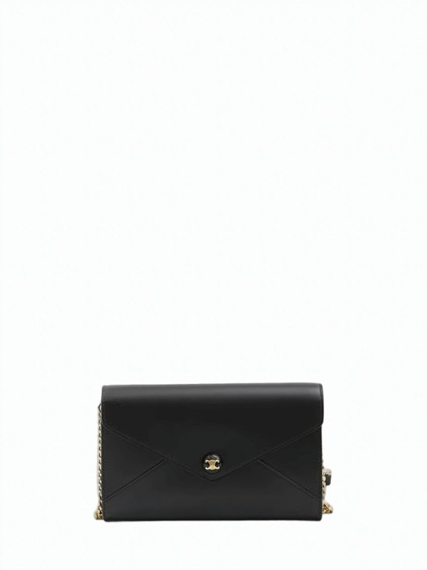 Celine Rectangular Black Crossbody Bag With Gold-Tone Clasp And Chain Strap
