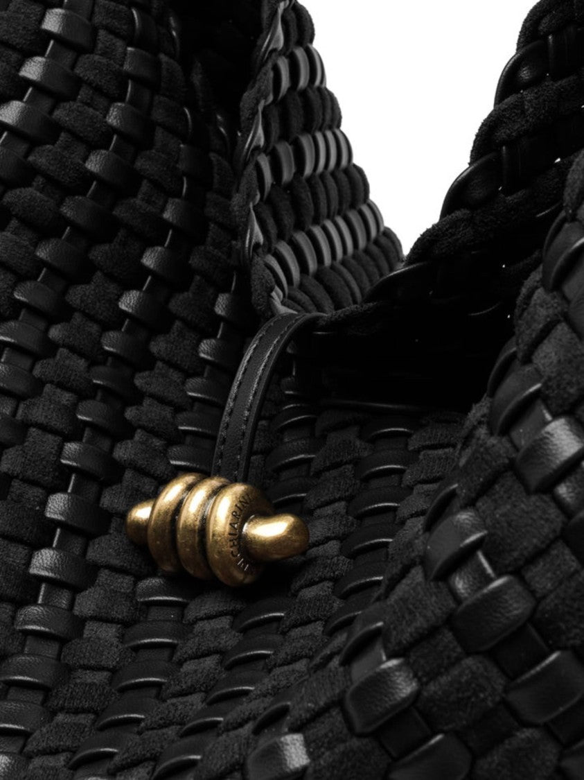 Gianni Chiarini Braided Black Woven Handbag With Textured Design