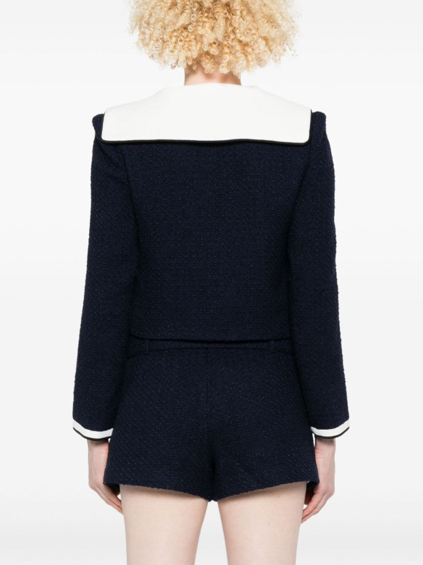 Self-Portrait Navy Blue Contrast Bouclé Collar Jacket