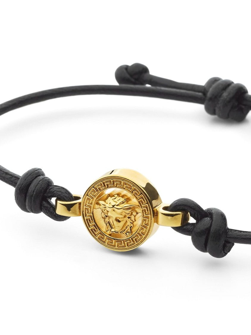 Versace Polished Gold-Tone Medusa Head Bracelet With Adjustable Black Cord