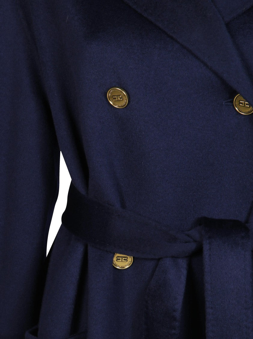Elisabetta Franchi Belted Long Wool Coat