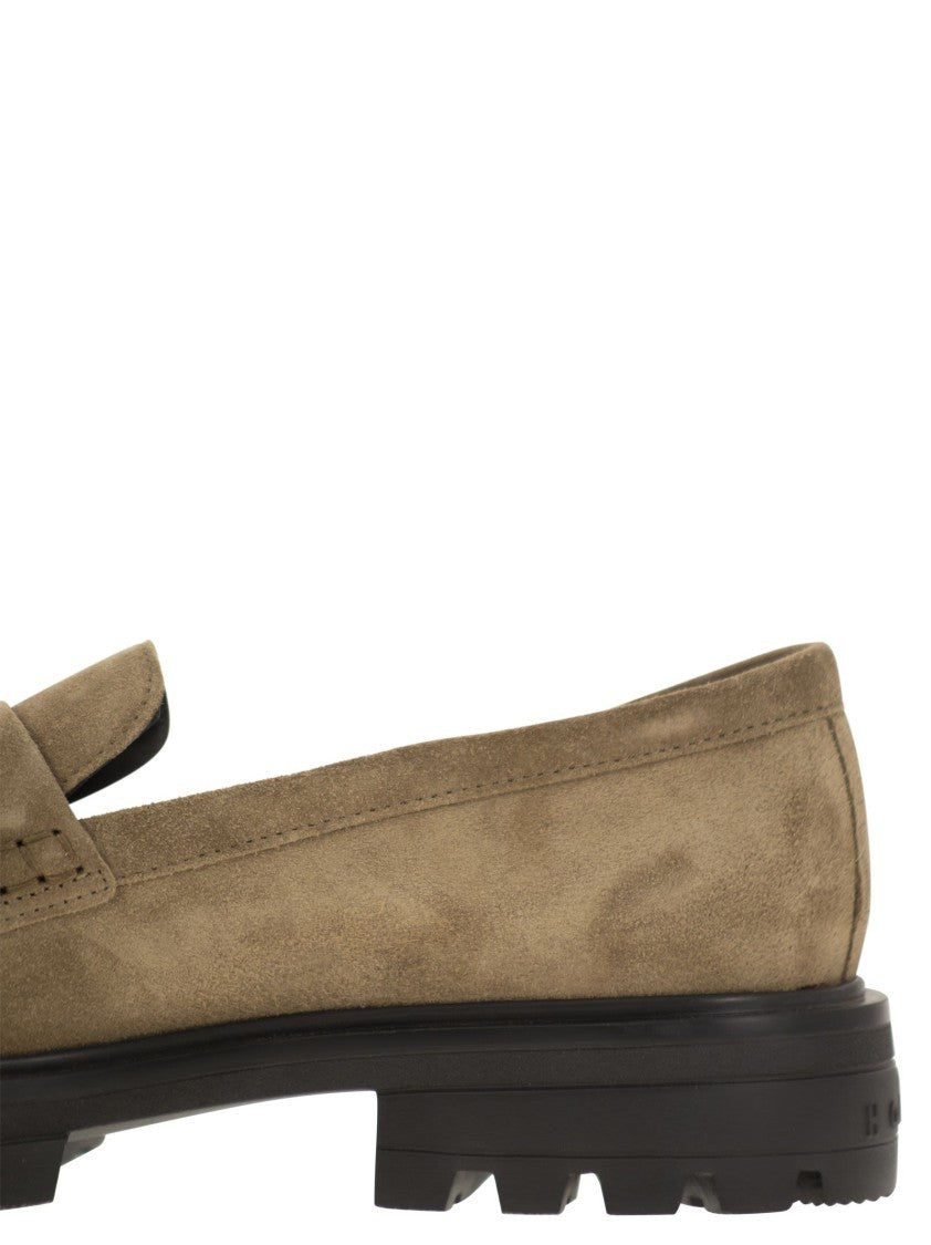 Hogan H673 Suede Moccasin With Carrarmato Bottom