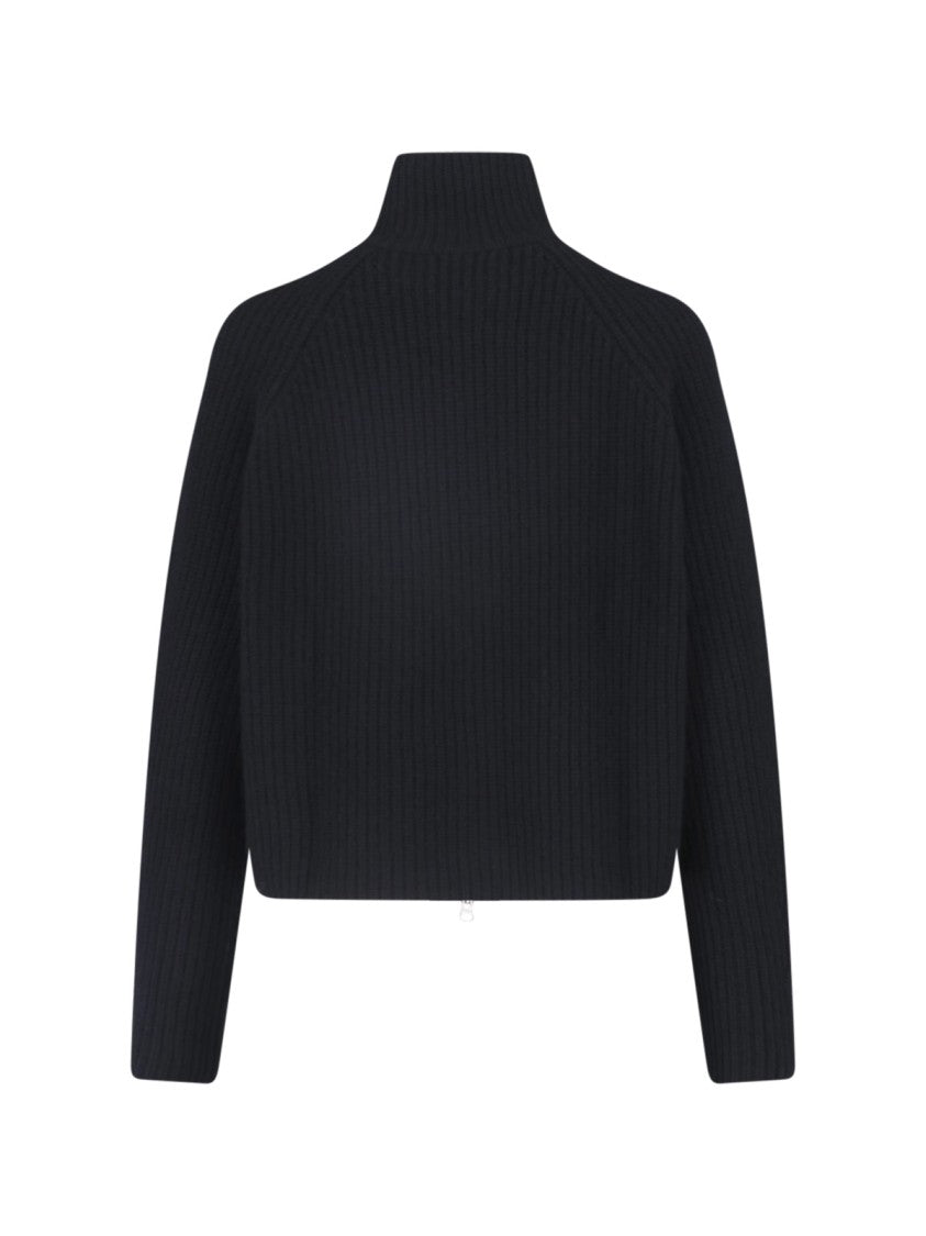Lisa Yang Cropped Ribbed Zip High Collar Knit Sweater