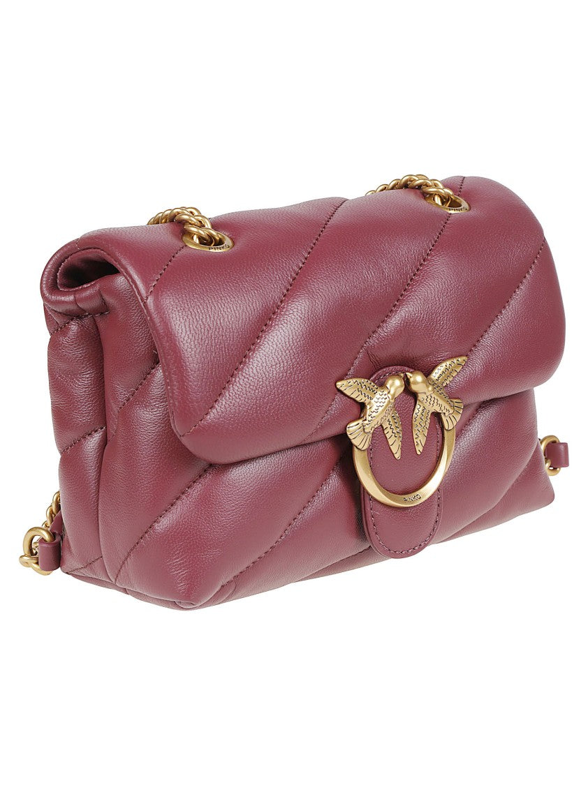 Pinko Burgundy Love Mini Puff Maxi Quilt Sheepskin Shoulder Bag