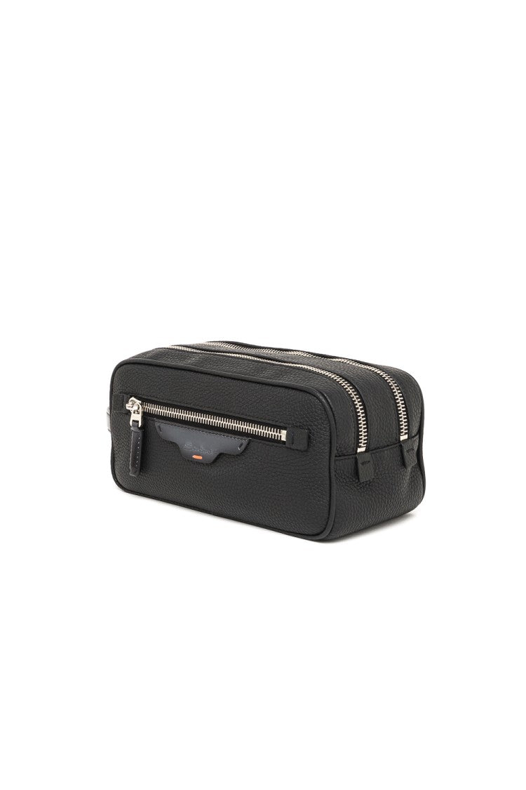 Santoni Textured Leather Belt Bag With Dual Compartments And Silver Accents