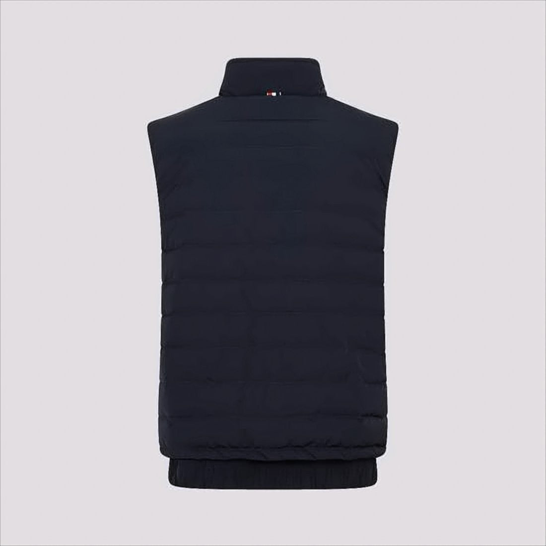 Thom Browne Quilted Padded Vest With High Collar And Striped Detail
