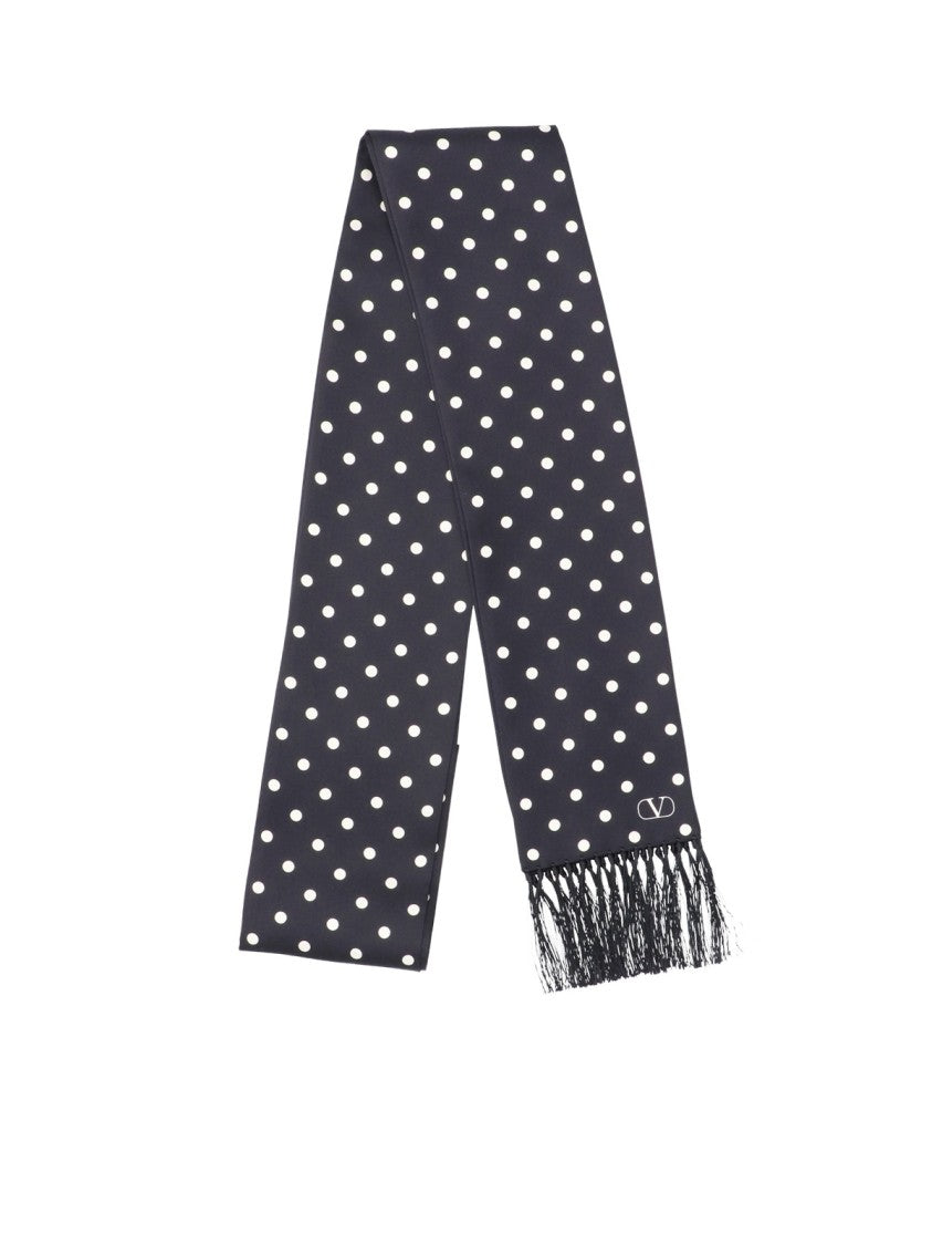 Valentino Garavani Black Polka Dot Silk Fringed Scarf