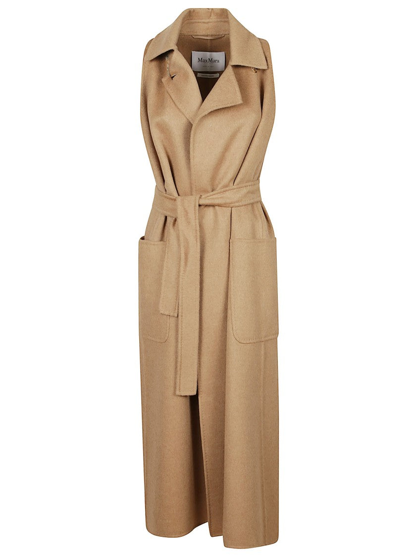 Max Mara Belted Long Coat With Classic Collar And Tailored Silhouette