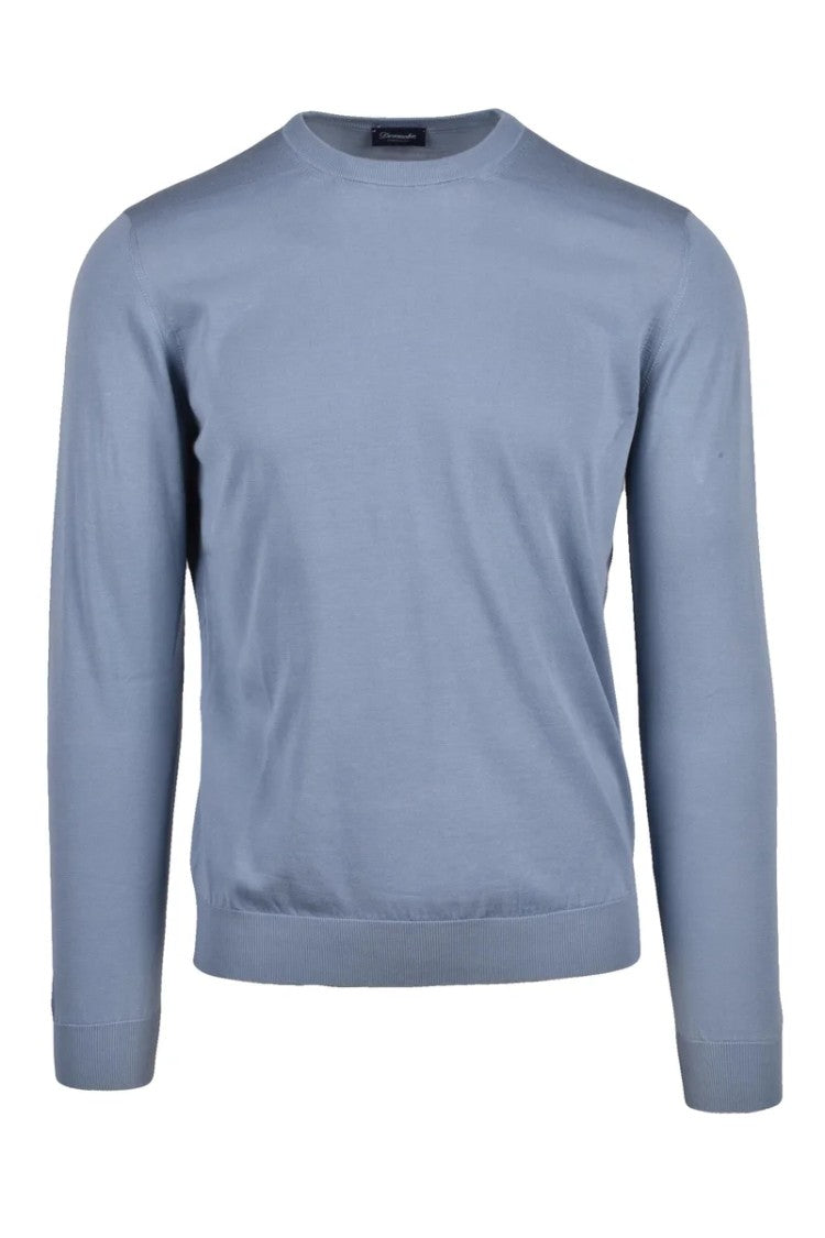 Drumohr Cotton Crew Neck Sweater - Light Blue