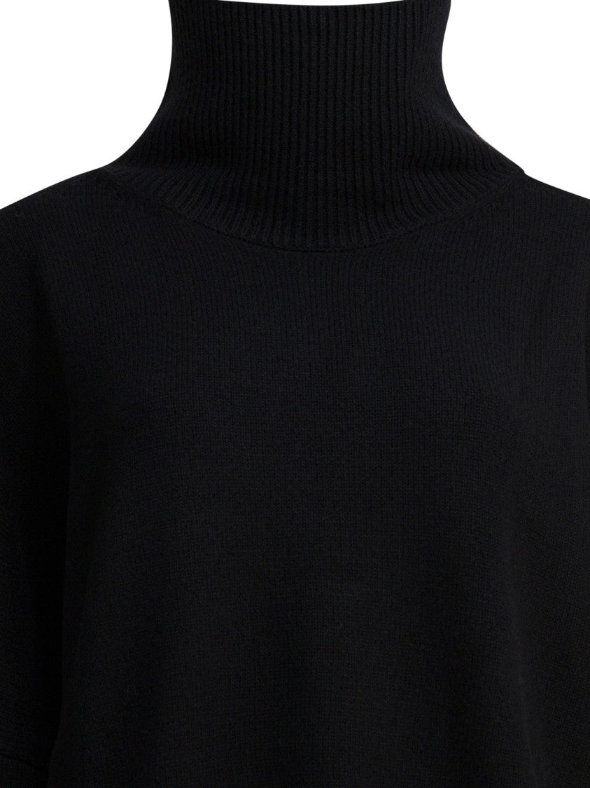 Loulou De Saison High Turtleneck Black Knitwear With Ribbed Detailing