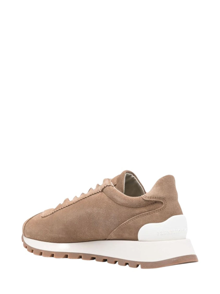 Brunello Cucinelli Beige Monile Detail Suede Sneakers