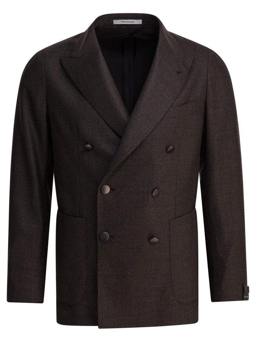Tagliatore Textured Wool Double-Breasted Jacket With Wide Lapels