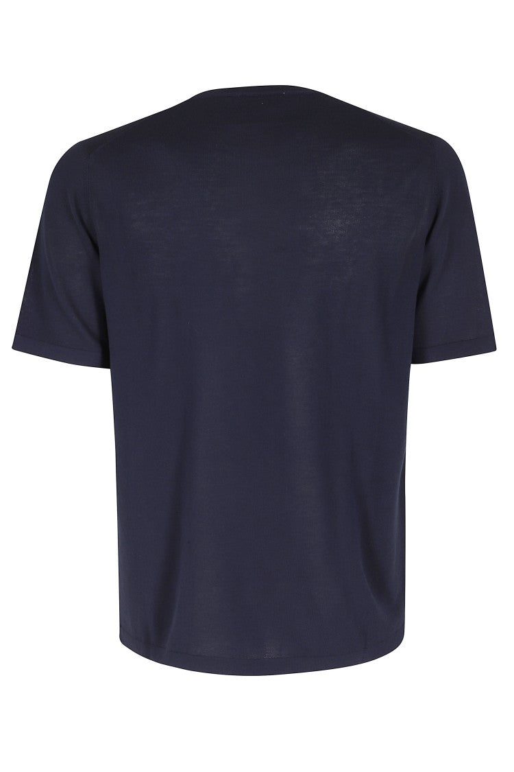 Roberto Collina Blue Short Sleeve Ribbed Trim Cotton Knit T-Shirt