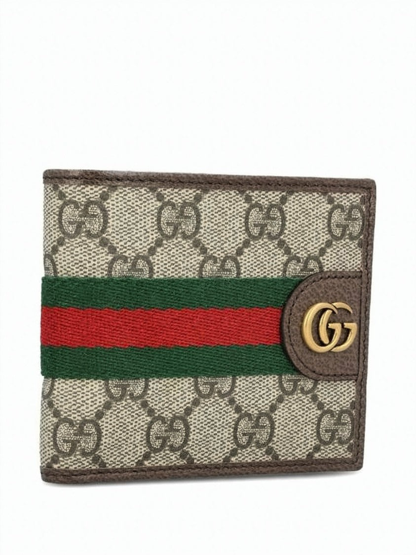 Gucci Compact Bifold Wallet With Signature Monogram And Gold-Tone Details