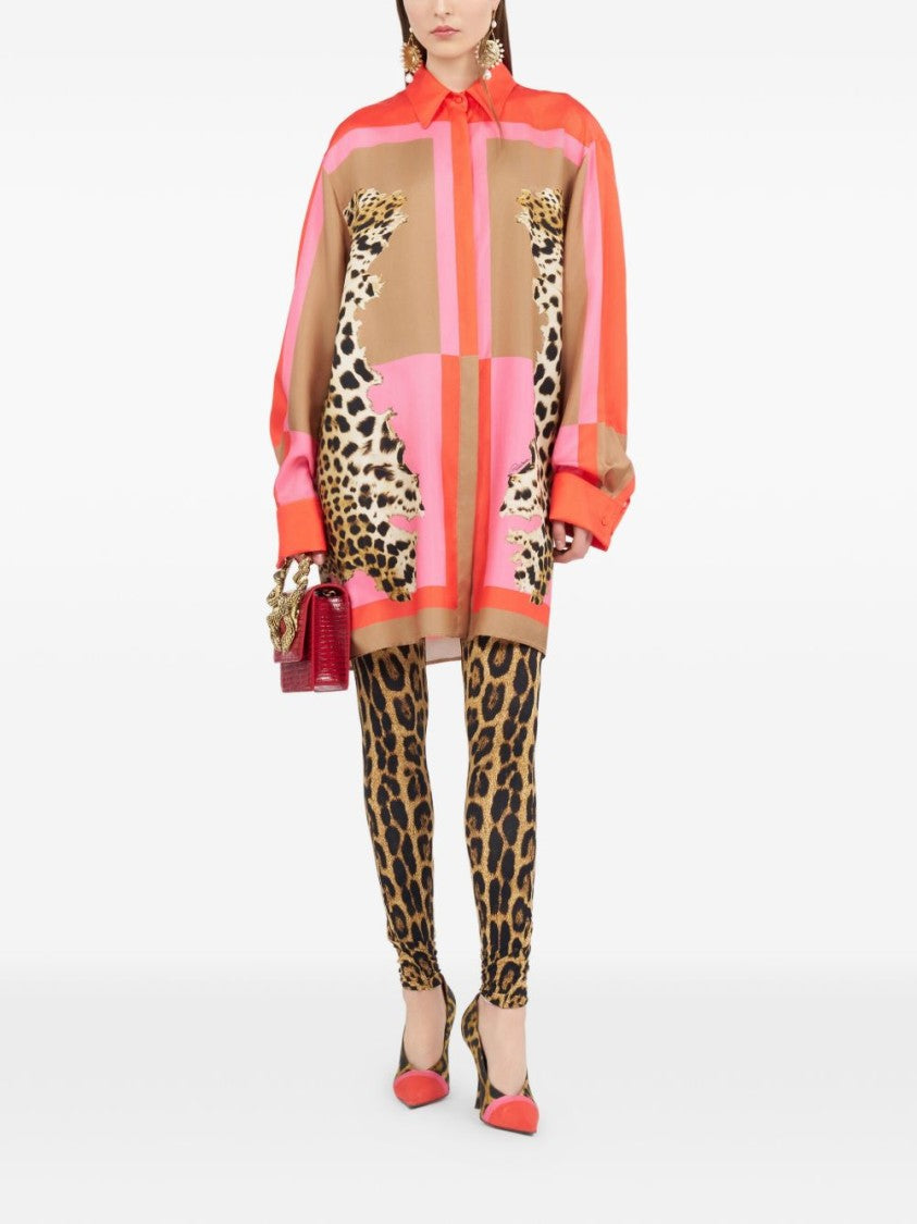 Roberto Cavalli Oversized Button-Down Dress With Color-Block