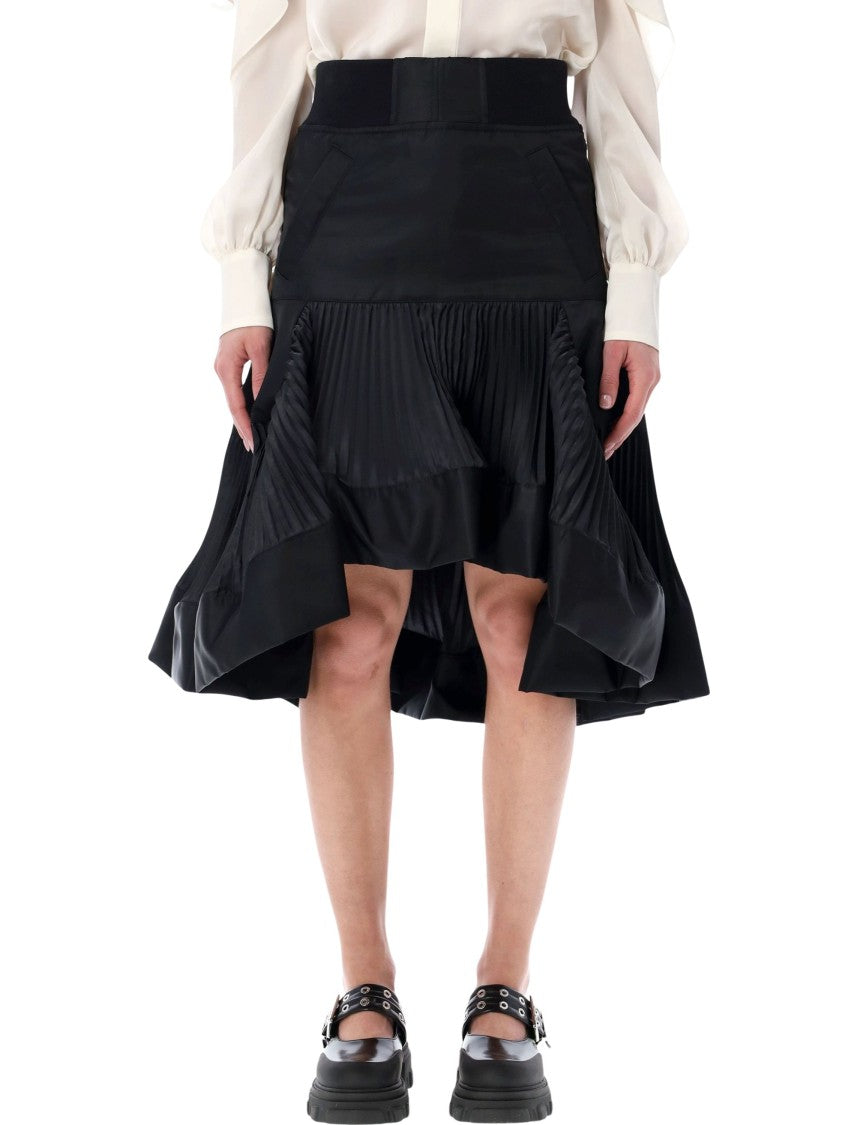 Sacai Nylon Twill Midi Skirt With Pleated Inserts
