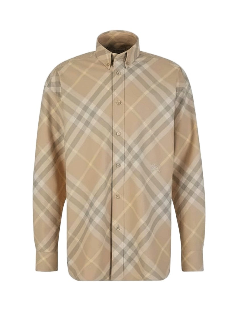 Burberry Beige Check Pattern Long-Sleeve Shirt