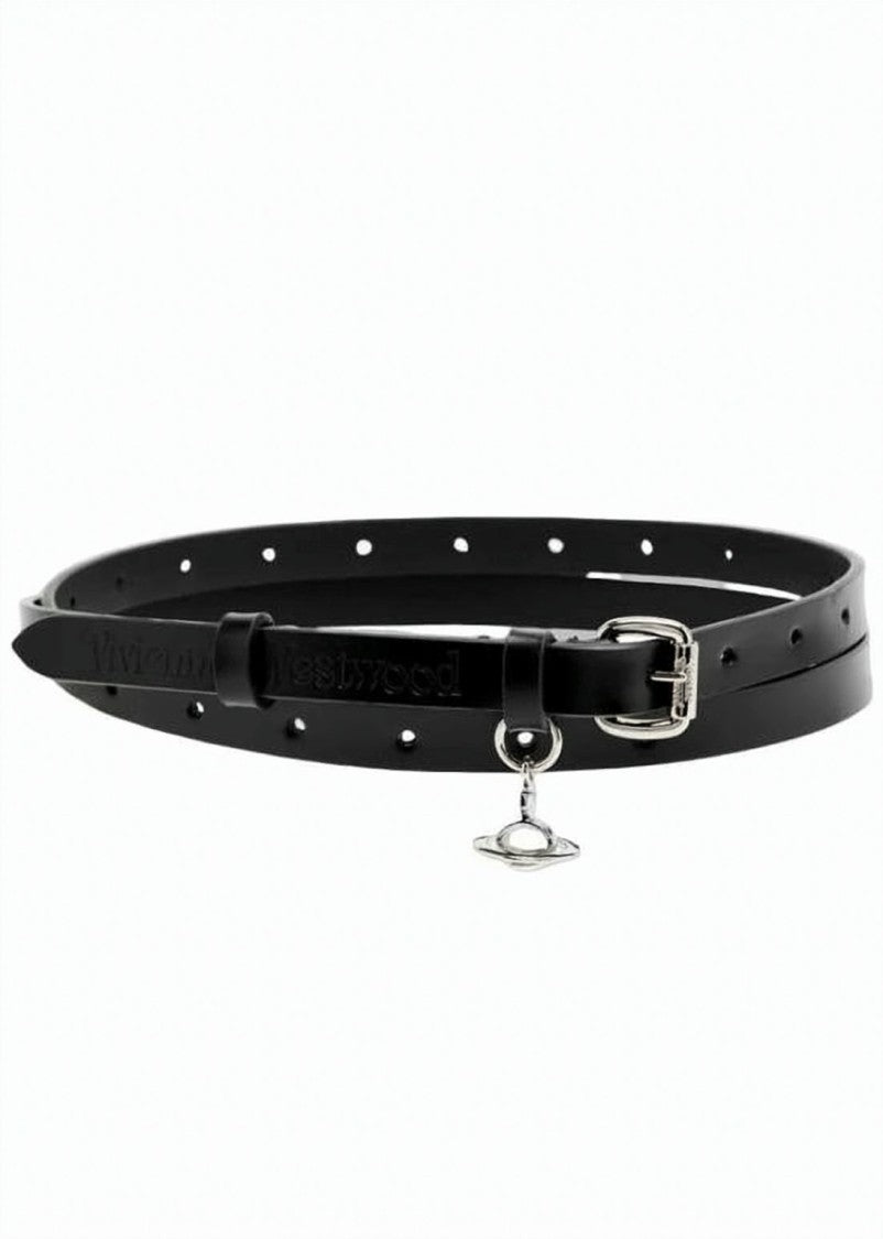 Vivienne Westwood Narrow Leather Belt With Polished Metal Buckle