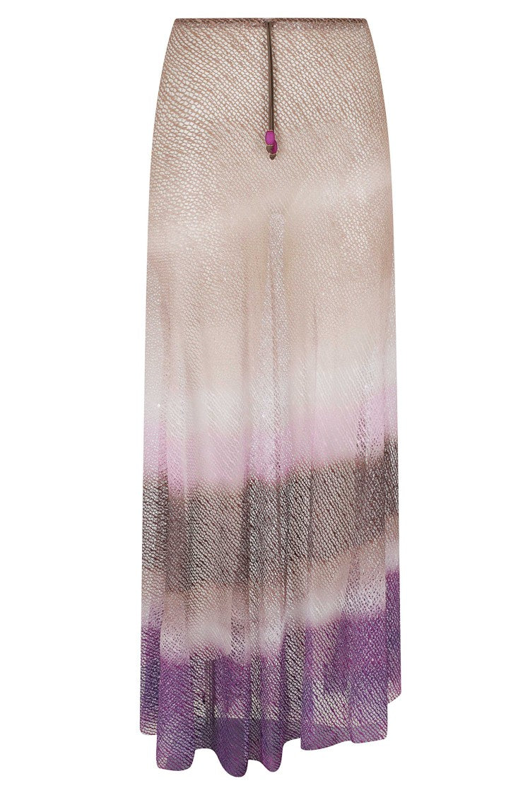 Pin-Up Purple Tie Dye Gauze Drawstring Polyamide Midi Skirt