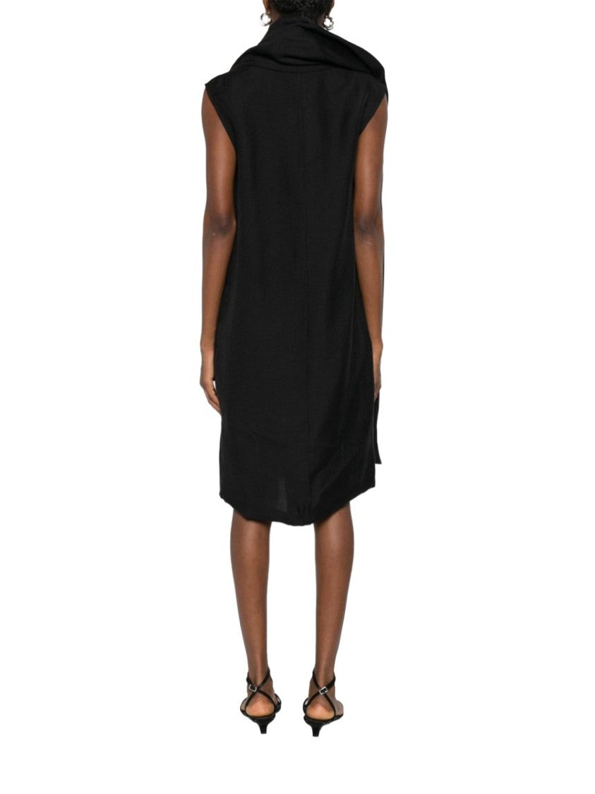 Totême Black Sleeveless Draped Scarf Midi Dress