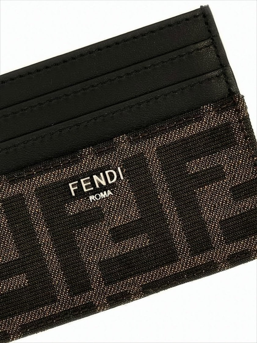 Fendi Geometric Patterned Card Wallet In Black Calfskin