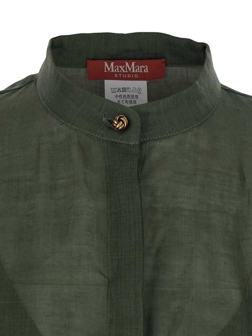 Max Mara Green Enlarged Cuffs Ramie Shirt