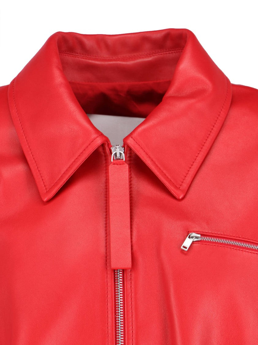 Jil Sander Smooth Leather Bomber Jacket With Classic Collar And Zip Closure