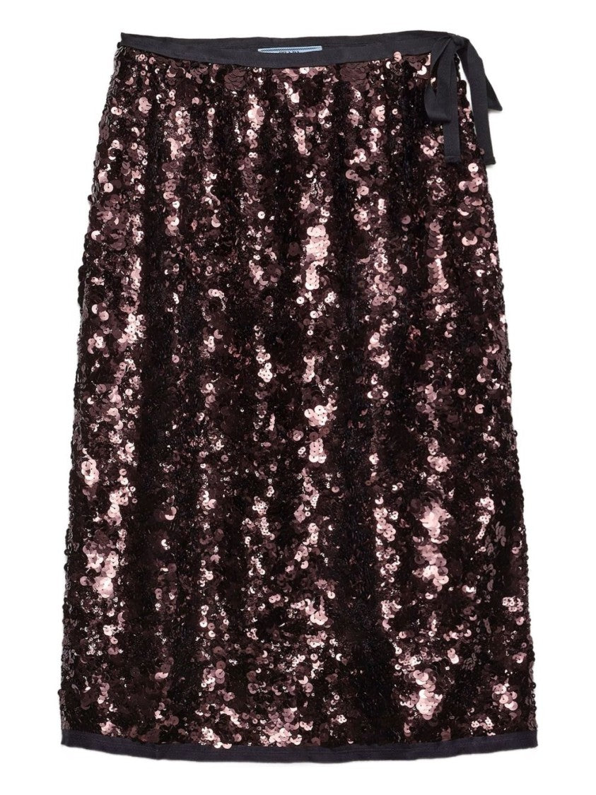 Prada Fitted Sequin Skirt With Tie Detail