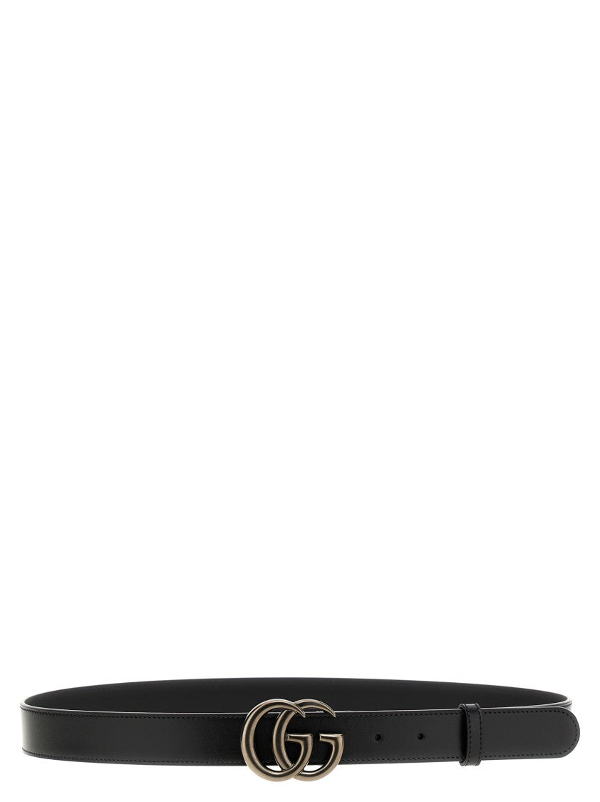 Gucci Narrow Black Calfskin Leather Belt With Double-G Buckle