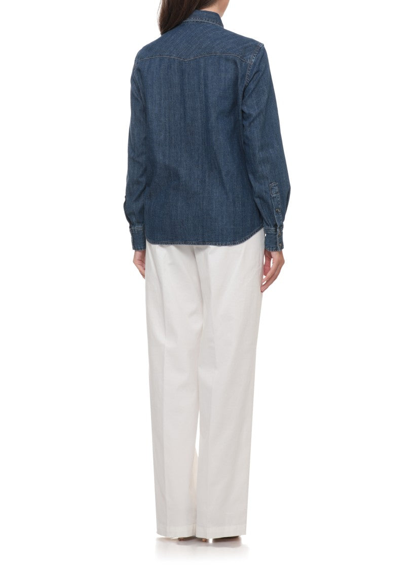 Peserico Classic Blue Denim Shirt With Western-Inspired Details