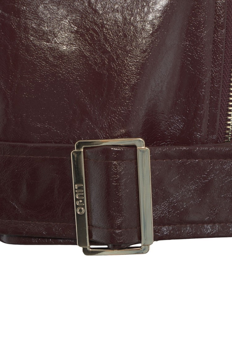 Liu Jo Cropped Biker Jacket In Glossy Faux Leather