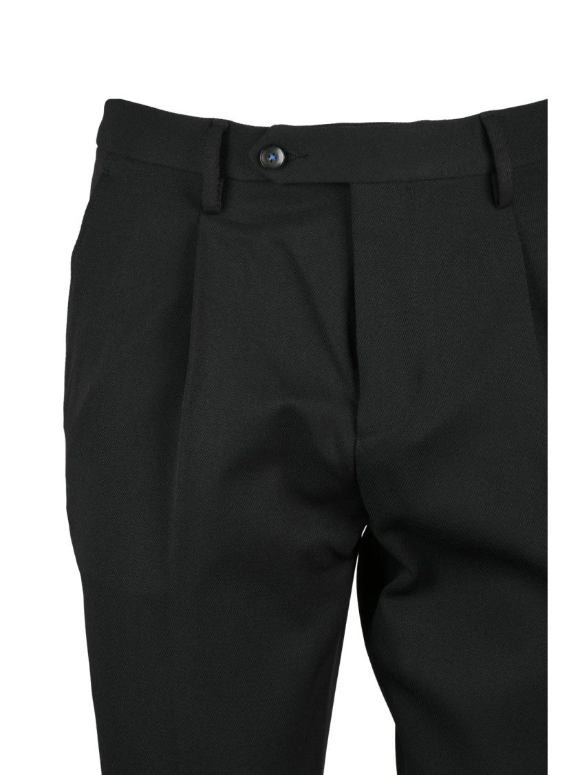 Berry & Brian Tailored Black Stretch Trousers With Flat Front And Button Closure