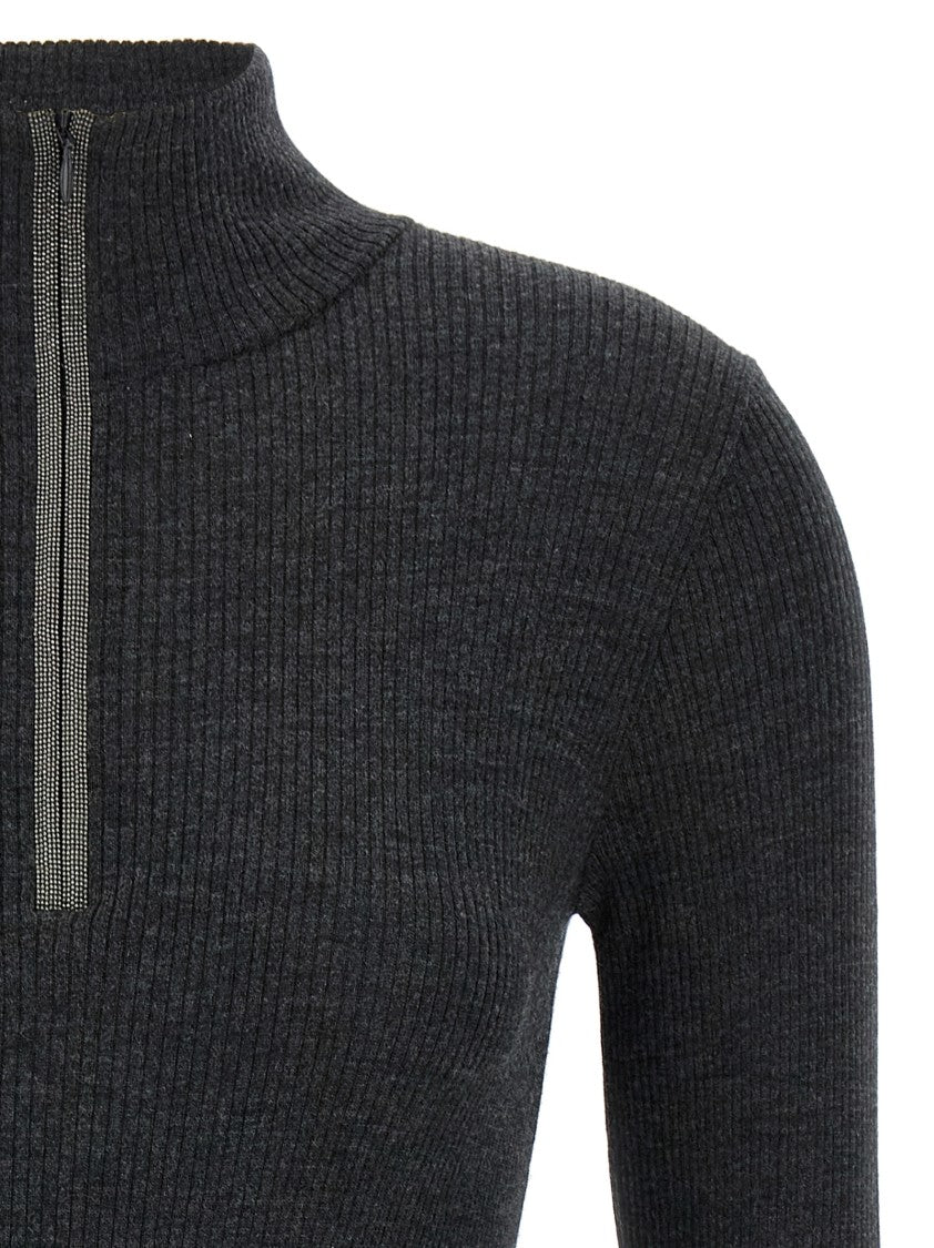 Brunello Cucinelli Ribbed Half-Zip Turtleneck Sweater