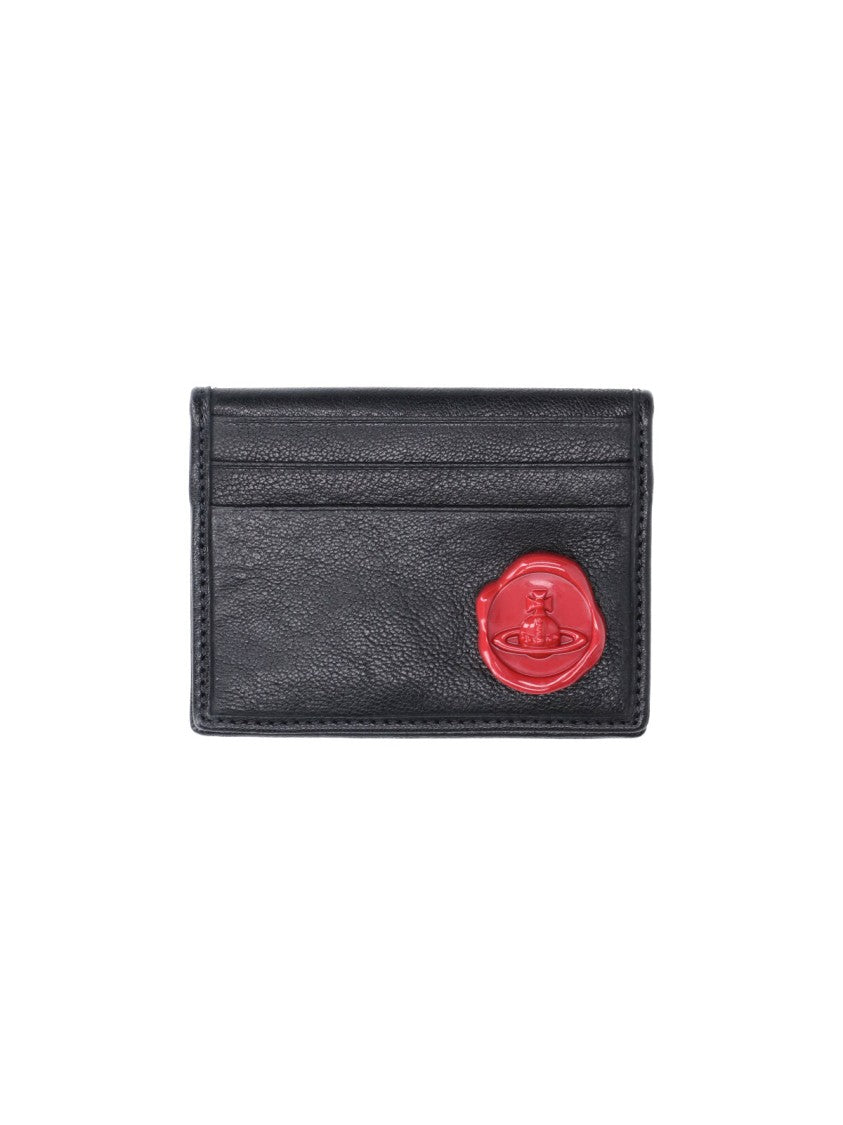 Vivienne Westwood Black Orb Red Logo Card Slot Leather Wallet